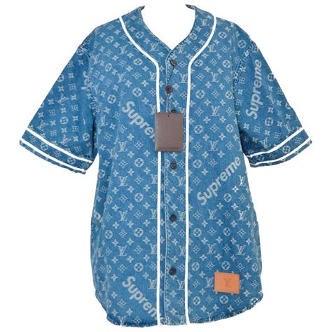 lv supreme denim baseball jersey